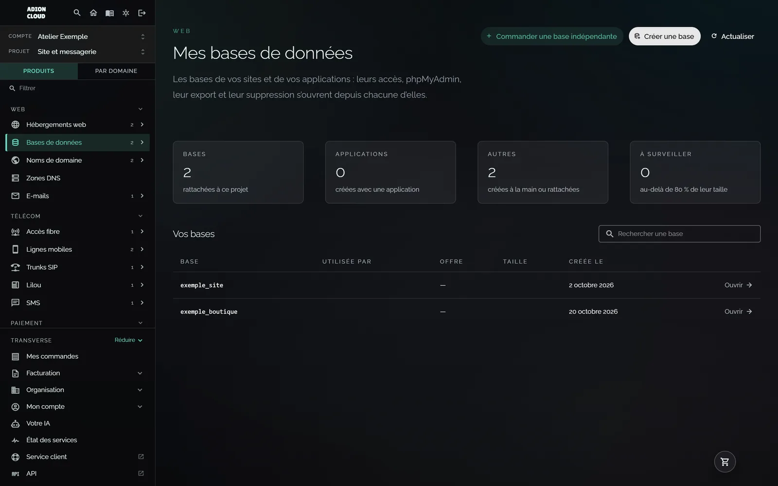 Les bases de données du projet.
