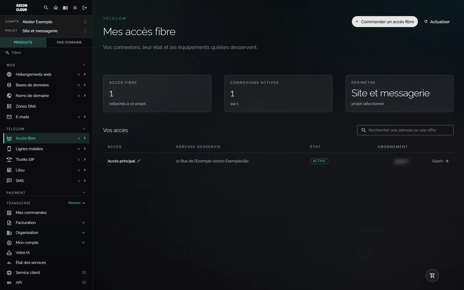 Les accès fibre du projet.